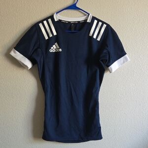 Adidas Dark Blue Sports Tee with White Stripes